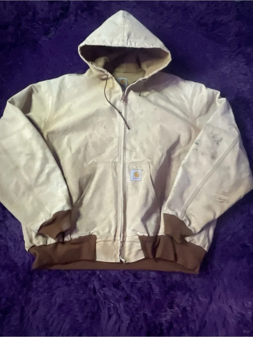Vintage Carhartt J03 Distressed Faded Tan Brown Workwear Jacket